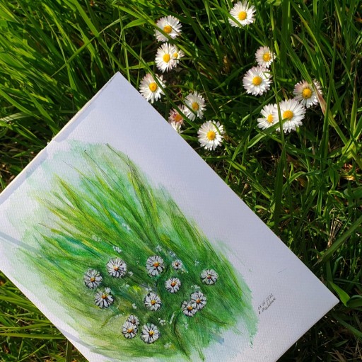 Zdjęcie oferty: Obraz stokrotki ręcznie malowany +rama "Kwiatki"