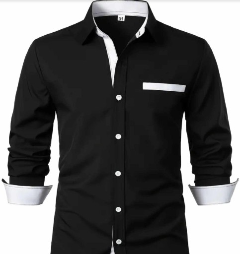 Zdjęcie oferty: Koszula elegancka czarna z białym kontrastem L