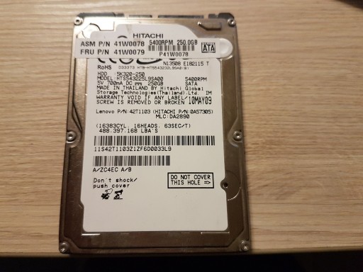 Zdjęcie oferty: Dysk HDD 250GB SATA 2,5" używany, sprawny