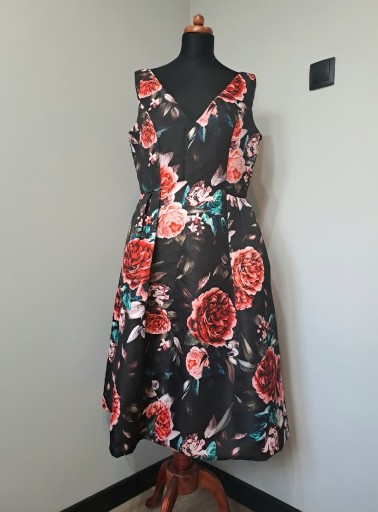 Zdjęcie oferty: Retro czarna sukienka w kwiaty M&Scollection XL42 