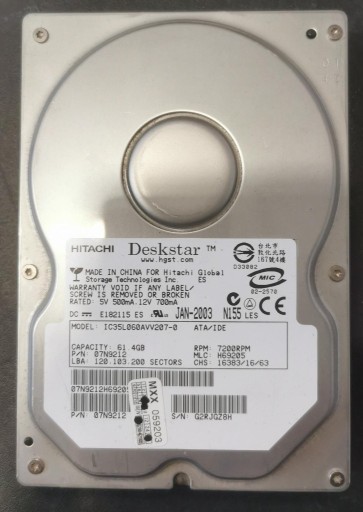 Zdjęcie oferty: Dysk 60GB Hitachi Deskstar ATA/IDE 