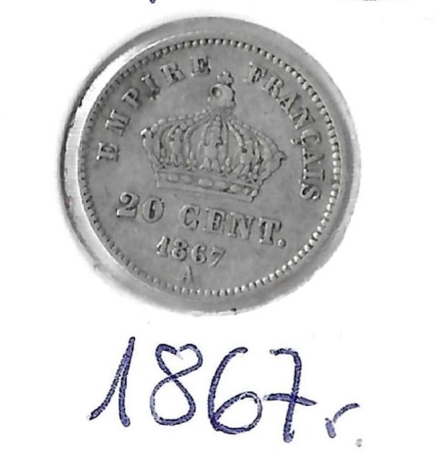 Zdjęcie oferty: FRANCJA, 20 centymów 1867, Napoleon III, srebro