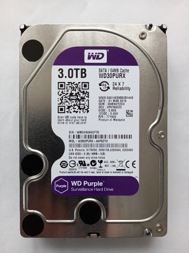 Zdjęcie oferty: Dysk 3TB WD30PURX SATA III 3,5" 5400 RPM do monitoringu