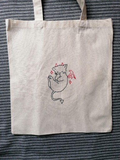 Zdjęcie oferty: Jasna torba bawełniana shoperka z kotem diabełkot