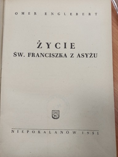 Zdjęcie oferty: Życie Sw. Franciszka z Asyżu -1951r