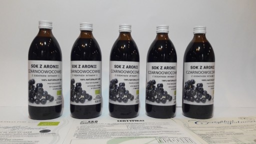 Zdjęcie oferty: SOK Z ARONII EKOLOGICZNY TŁOCZONY 500 ml x 5      