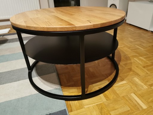 Zdjęcie oferty: Stolik kawowy okrągły z półka dąb loft 70 cm