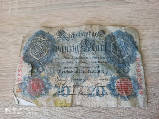 Zdjęcie oferty: Niemcy - BANKNOT - 20 Marek 1914