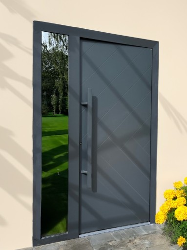 Zdjęcie oferty: Aluminiowe drzwi wejściowe Schüco EXD Jodełka