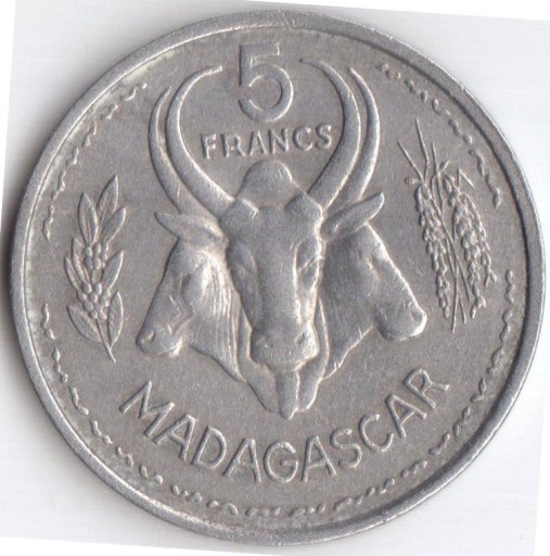 Zdjęcie oferty: MADAGASKAR, 5 franków 1953, KM#5