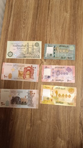 Zdjęcie oferty: Zestaw Liban Syria Egipt - 6 banknotów UNC