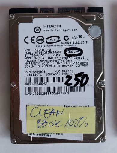 Zdjęcie oferty: Dysk twardy Hitachi 250 GB SATA 2,5"