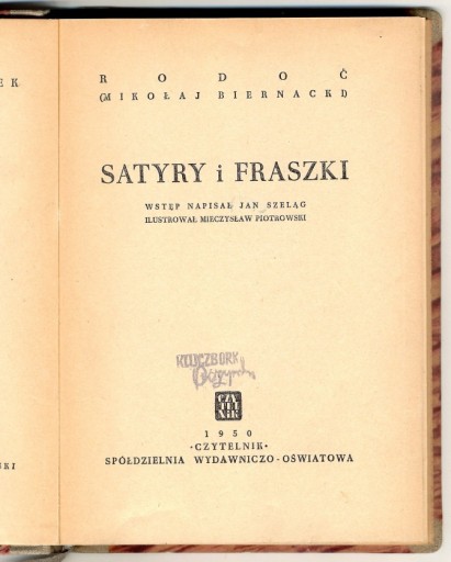 Zdjęcie oferty: Satyry i fraszki - Rodoć Mikołaj Biernacki 1950
