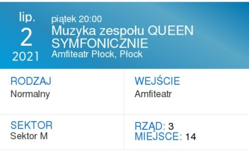 Zdjęcie oferty: 2 Bilety Queen Symfonicznie Płock 02.07.2021