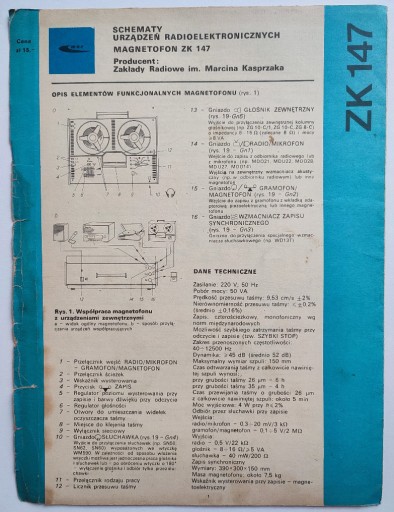 Zdjęcie oferty: Schemat, instrukcja techn. magnetofon ZK 147