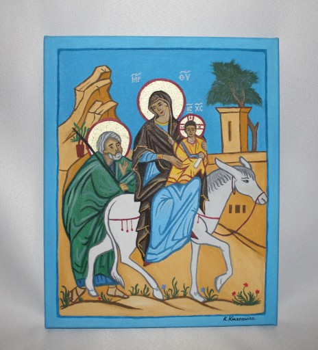 Zdjęcie oferty: obraz olejny Święta Rodzina na osiołku ikona 