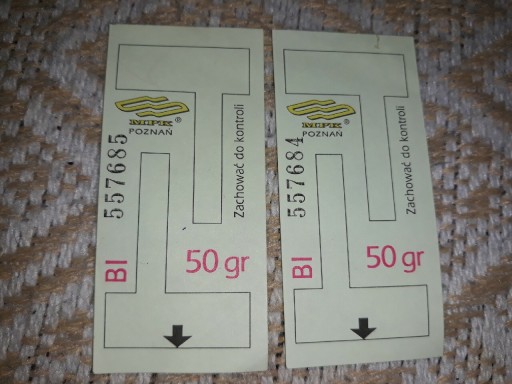 Zdjęcie oferty: Bilety MPK Poznań-50 gr-kolejne numery