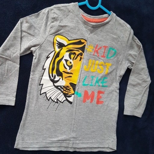 Zdjęcie oferty: 110cm, Szara koszulka, tygrys, długi rękaw, biały