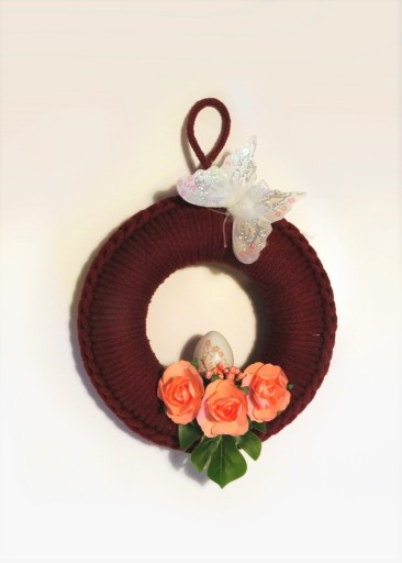 Zdjęcie oferty: Wianek ręcznie robiony bordo z kwiatkami na drzwi