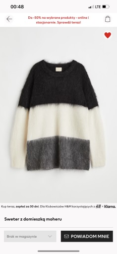 Zdjęcie oferty: Sweter oversize H&M premium xs moher wełna 