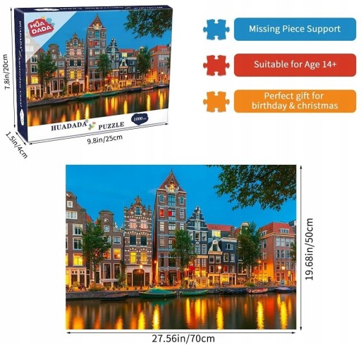 Zdjęcie oferty: Puzzle HUADADA 'Kanał Amsterdamu' 1000 Elementów