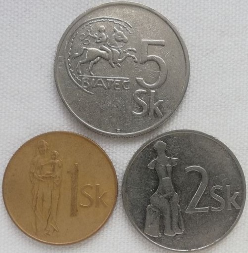 Zdjęcie oferty: Słowacja 1, 2, 5 koruna 1993, KM#12, 13, 14