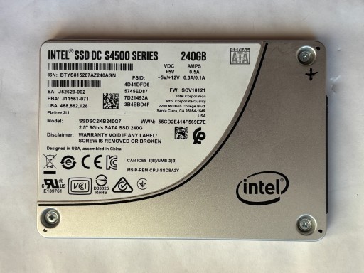 Zdjęcie oferty: Intel SSD DC S4500 Series 240GB (SSDSC2KB240G701) + +adapter 2,5 na 3,5