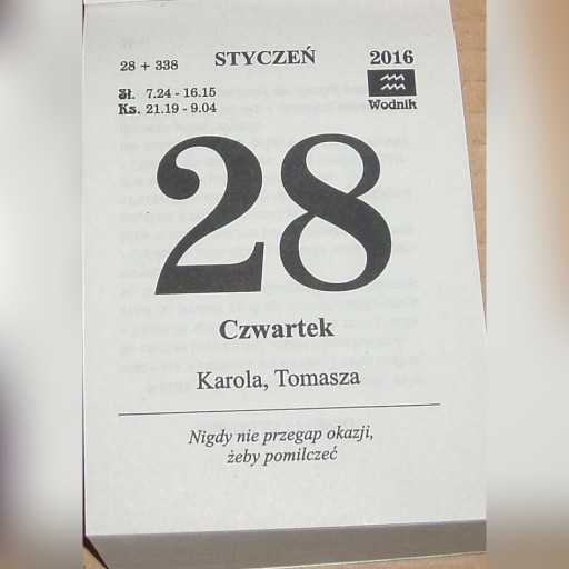 Zdjęcie oferty: Kalendarz na 2016 rok Zdzierak Kartka z kalendarza