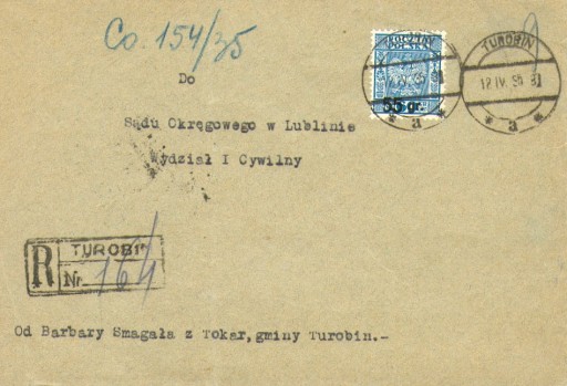 Zdjęcie oferty: 1935 - Agencja Turobin (Krasnystaw) - polecony 