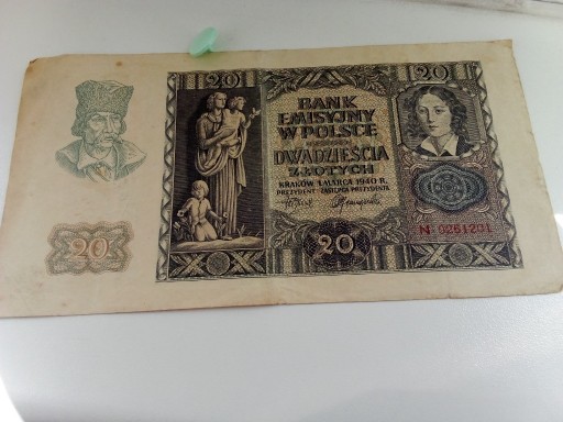 Zdjęcie oferty: 20zł 1940r. banknot 2 wojna światowa N 0261201
