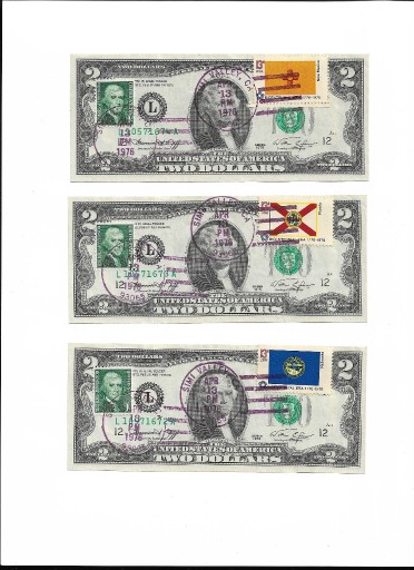 Zdjęcie oferty: 3 x $2 USA 1976 Pocztowy Stempel Kolejne Numery