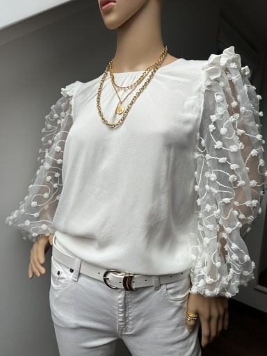 Zdjęcie oferty: Biała bluzka Zara haftowane bufiaste rękawy oversize L M lato Elegancka 