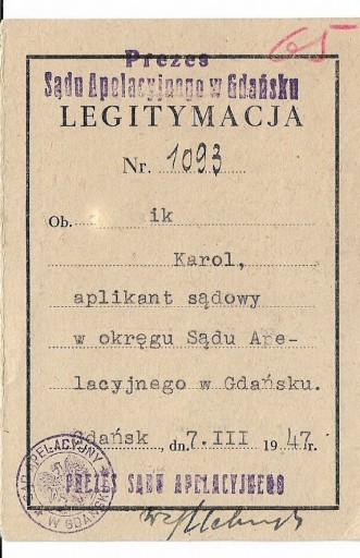 Zdjęcie oferty: Leg. prac. Sądu Apelacyjnego w Gdańsku - 1947