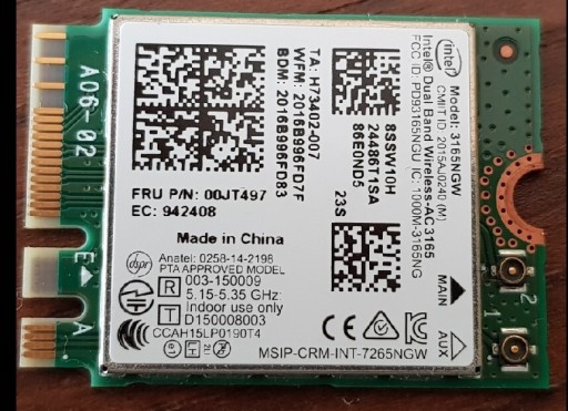 Zdjęcie oferty: Intel Dual Band Wireless AC 3165 / 3165NGW