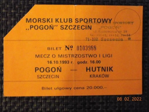 Zdjęcie oferty: Pogoń Szczecin - Hutnik Kraków   ulgowy
