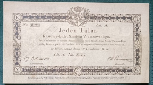 Zdjęcie oferty: Księstwo Warszawskie 1 talar 1810 reprodukcja 