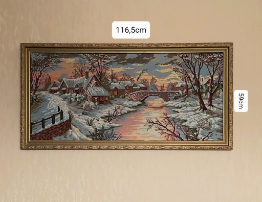 Zdjęcie oferty: Gobelinowy obraz z zimowym widoczkiem 