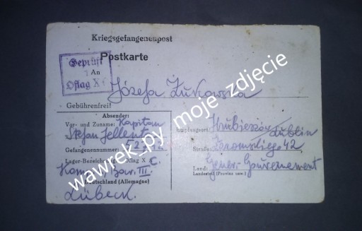 Zdjęcie oferty: Kpt. S. JELLENTA LUBEKA OFLAG XC 1941 List oryg 