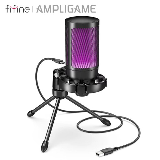 Zdjęcie oferty: AmpliGame FIFINE RGB USB mikrofon do gier z wyciszeniem, statywem