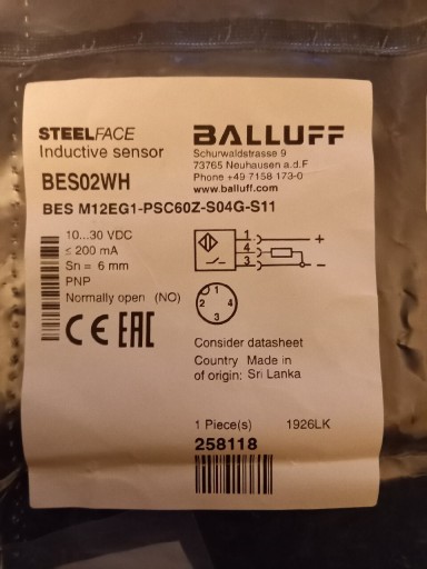 Zdjęcie oferty: Czujnik indukcyjny BALLUFF  BES02WH
