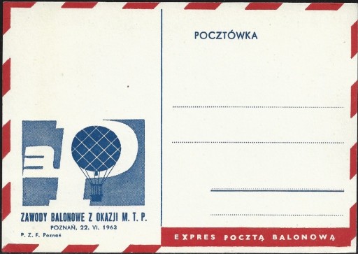 Zdjęcie oferty: Poczta balonowa 1963 MTP kartka formularz