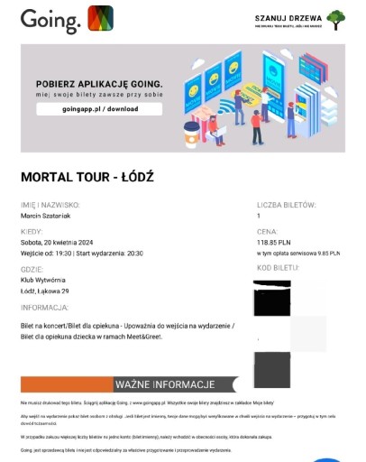 Zdjęcie oferty: Bilet na koncert Moralcio Łódź 20.04.2024 