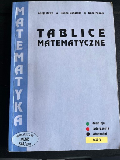 Zdjęcie oferty: MATEMATYKA TABLICE MATEMATYCZNE A. Cewe