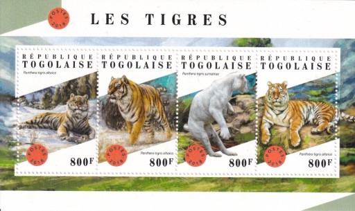 Zdjęcie oferty: Togo 2018 cena** 11,90 zł kat.8€ - tygrysy, arkusz