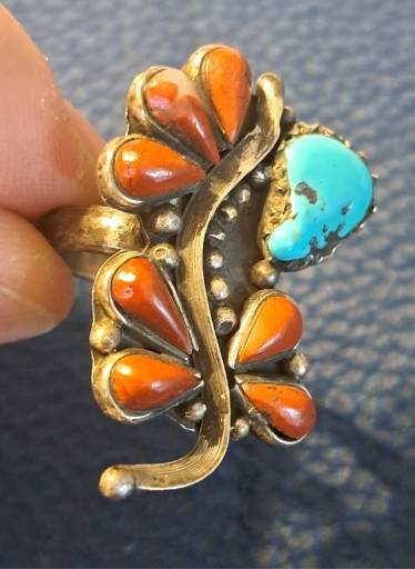 Zdjęcie oferty: Pierścionek srebrny PRL koral turkus Navajo styg.
