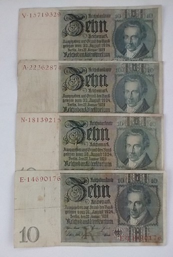 Zdjęcie oferty: zestaw banknotów 10 marek , 1929 , Niemcy , 4 szt