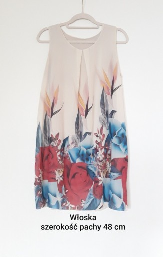 Zdjęcie oferty: Piękna beżowa tunika włoska bluzka kwiaty od M  L 