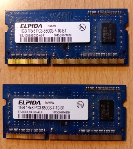 Zdjęcie oferty: Pamięć RAM 2GB DDR3 (2x1GB) 1Rx8 PC3-8500S-7-10-B1