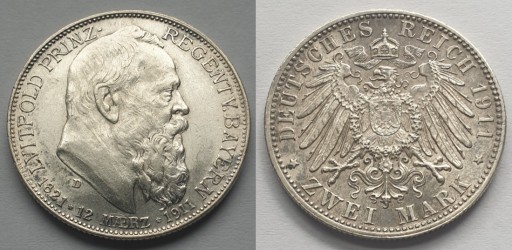 Zdjęcie oferty: Moneta Niemcy Bawaria 2 Marki 1911 srebro