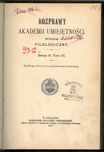 Zdjęcie oferty: Rozprawy Akademii Umiejętności 1913